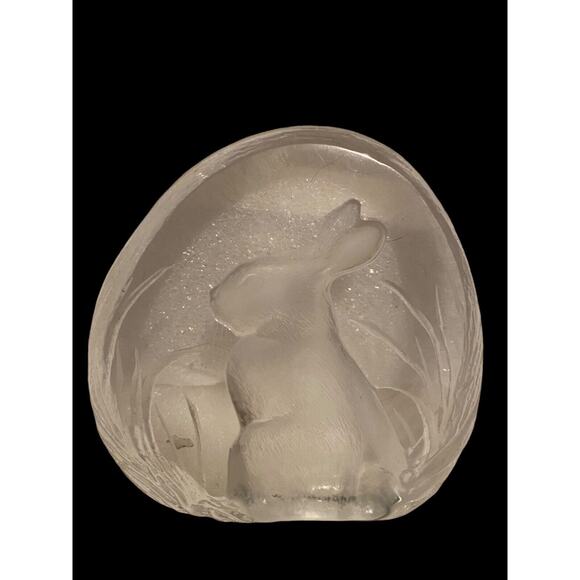 Rabbit Paperweight Etched Crystal Signed By Mats Jonasson Vintage - Picture 7 of 12